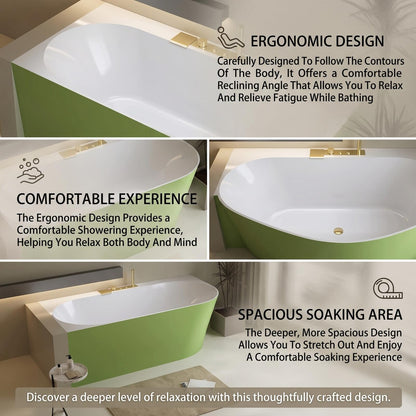 Freestanding Bathtubs - Corner Bathtub Oval Acrylic Smooth Bowl Shape and Drain