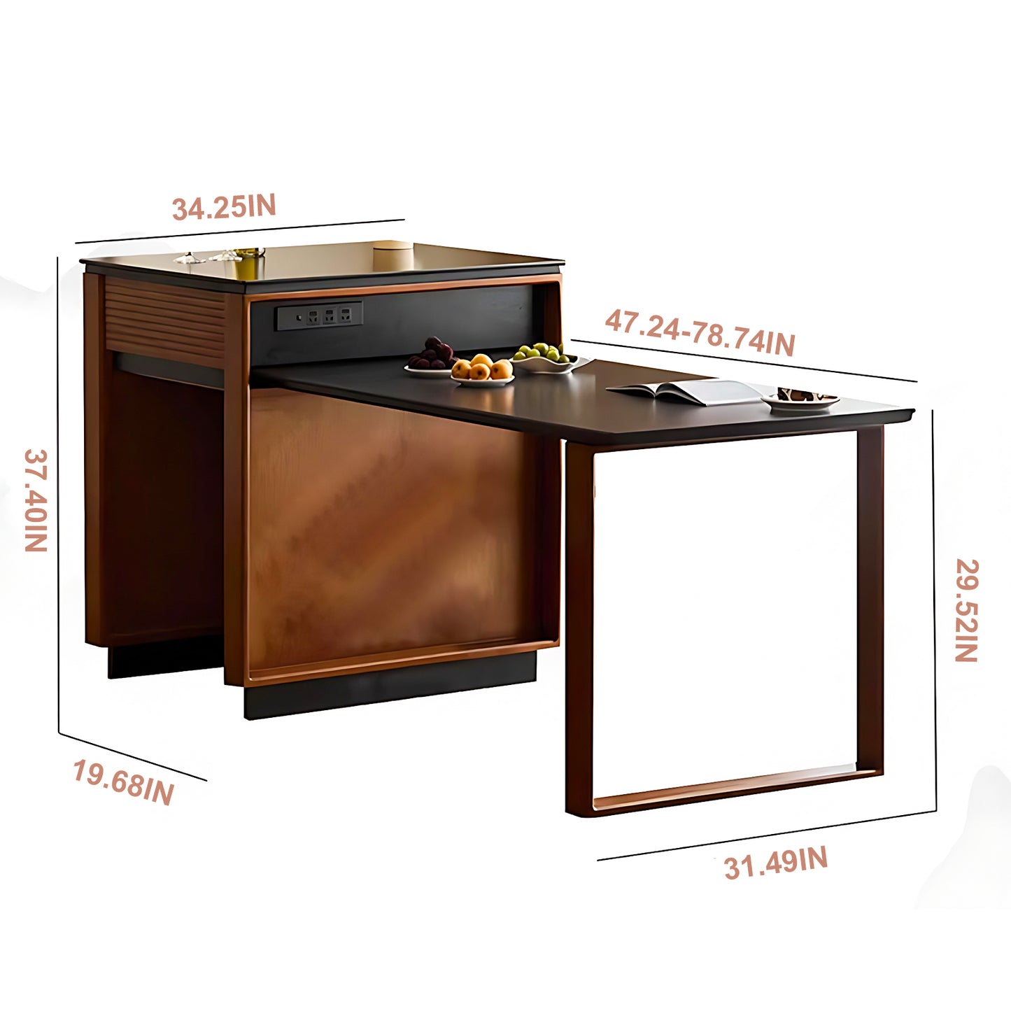 Aihm-Lon Brown Kitchen Island with Extendable Dinning Table 66.92"