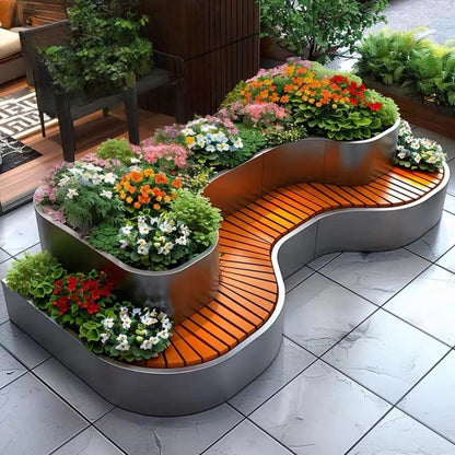Aihm-Lon Landscape Bench Outdoor Bench with Large Flower Box for Courtyard Terrace Cafe 70.87"