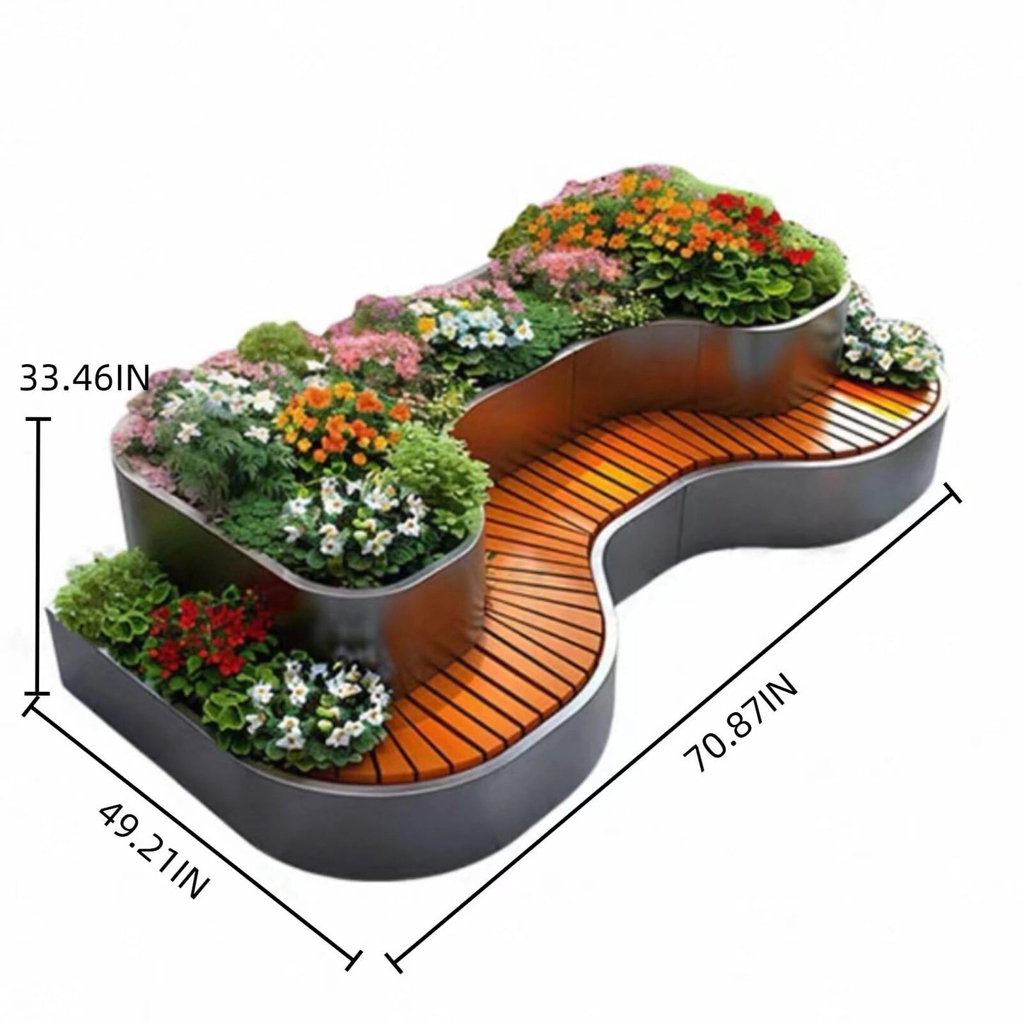 Aihm-Lon Landscape Bench Outdoor Bench with Large Flower Box for Courtyard Terrace Cafe 70.87"