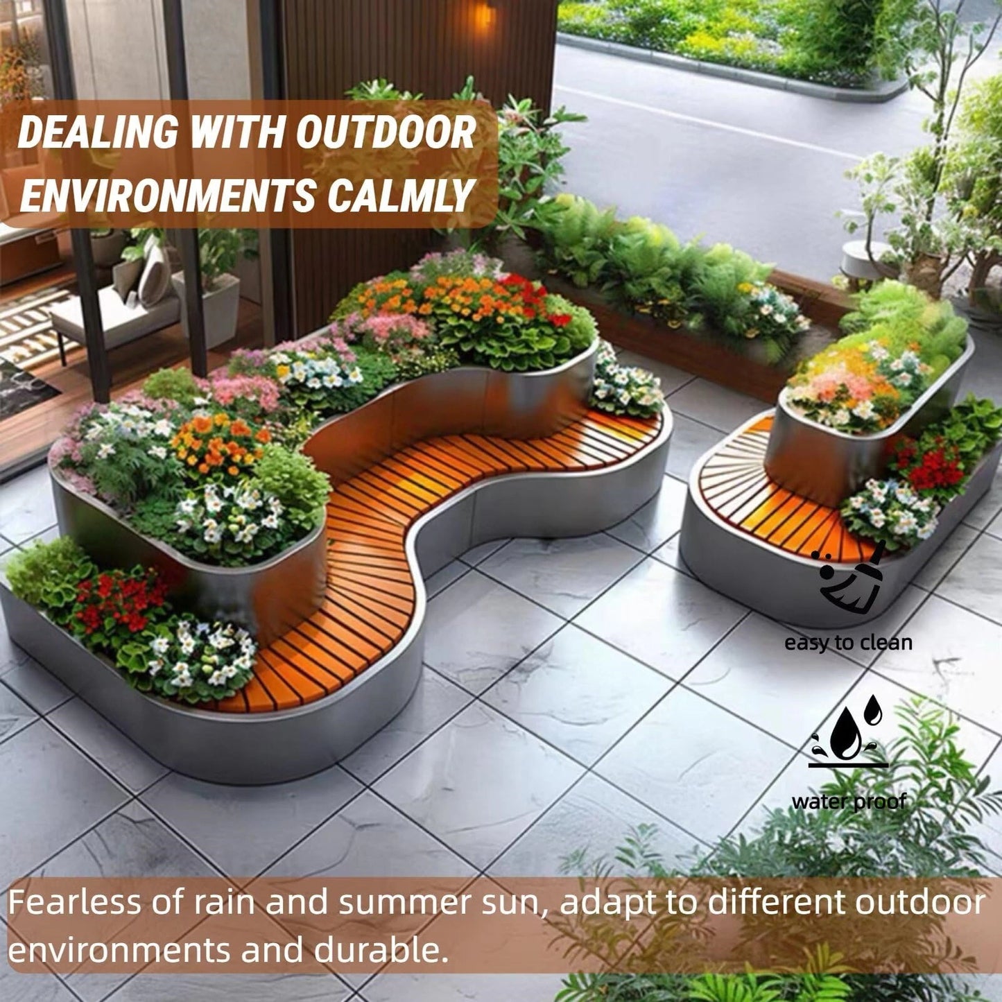 Aihm-Lon Landscape Bench Outdoor Bench with Large Flower Box for Courtyard Terrace Cafe 70.87"