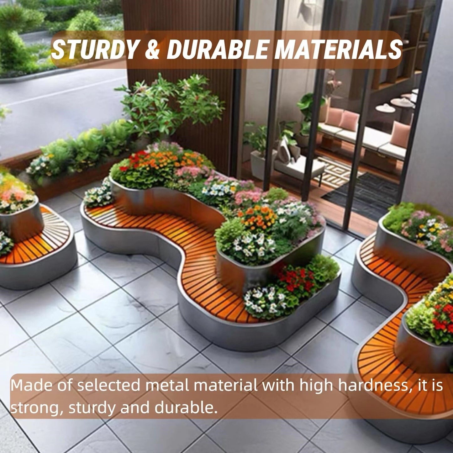 Aihm-Lon Landscape Bench Outdoor Bench with Large Flower Box for Courtyard Terrace Cafe 70.87"