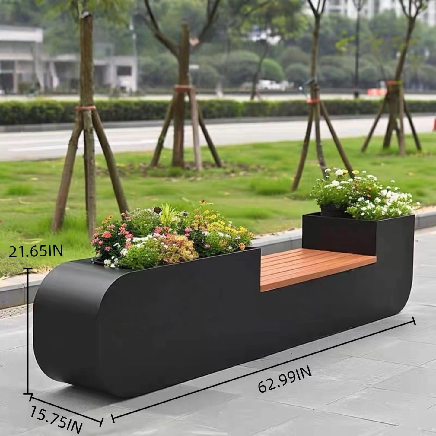 Aihm-Lon Landscape Bench with Black Flower Box Includes Comfortable Lounge Space 62.99"