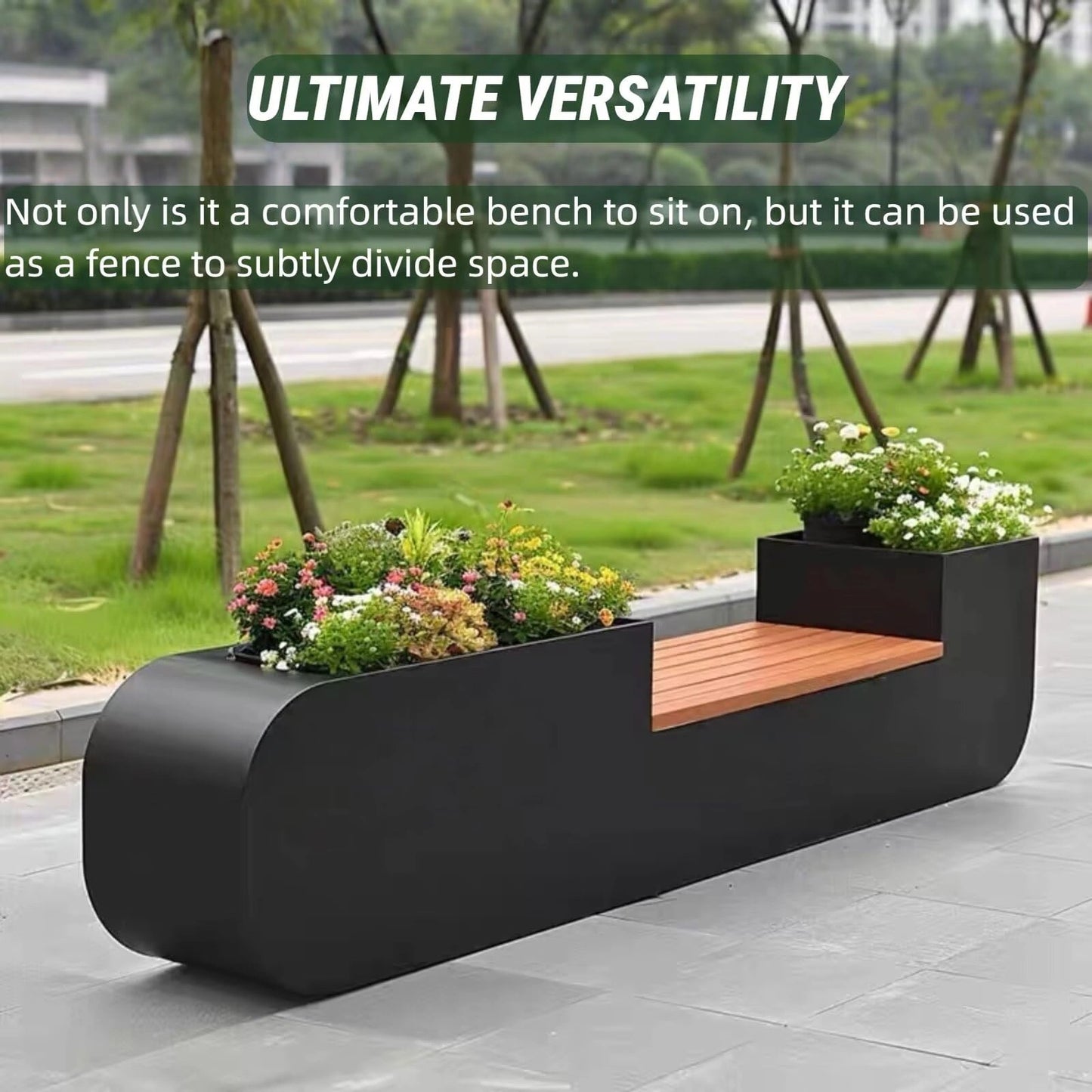 Aihm-Lon Landscape Bench with Black Flower Box Includes Comfortable Lounge Space 62.99"