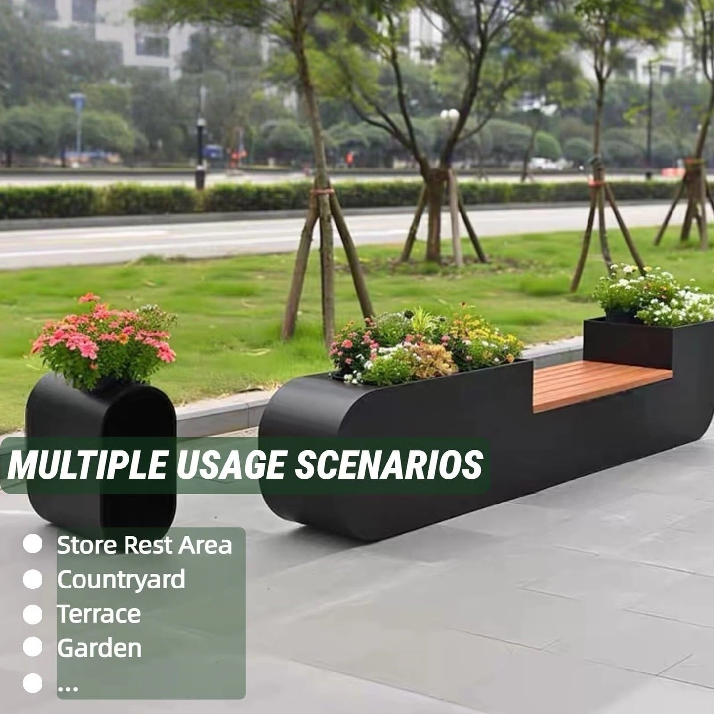 Aihm-Lon Landscape Bench with Black Flower Box Includes Comfortable Lounge Space 62.99"