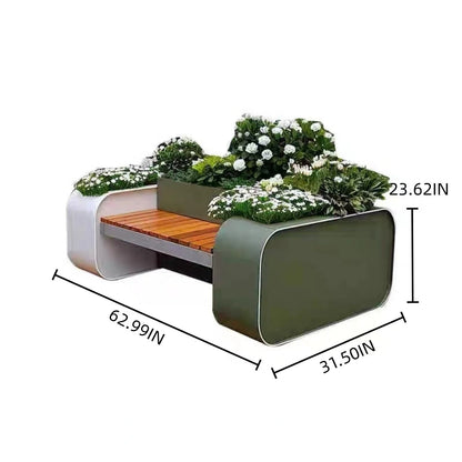 Aihm-Lon Landscape Bench with Green Multiple Flower Box for Cafe Courtyard 55.12"