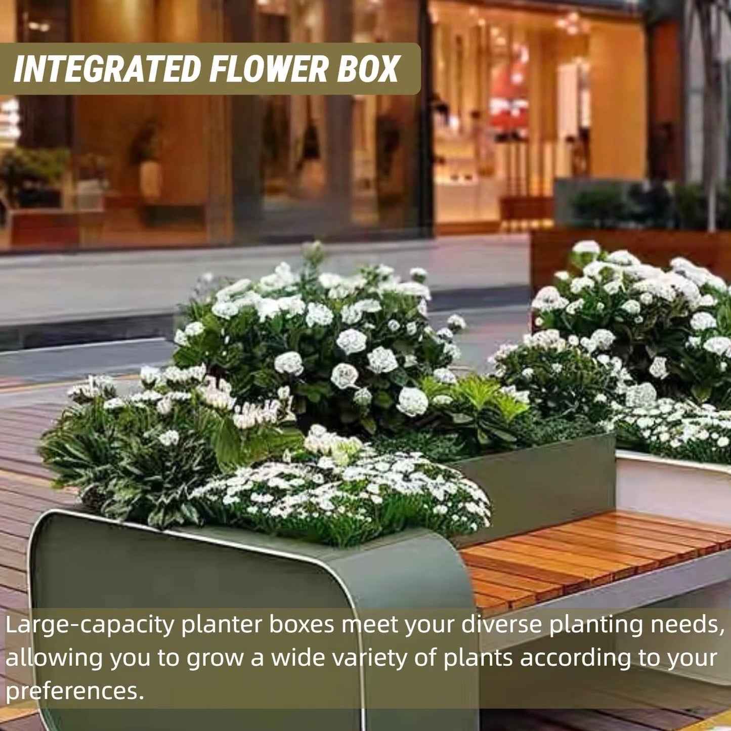 Aihm-Lon Landscape Bench with Green Multiple Flower Box for Cafe Courtyard 55.12"