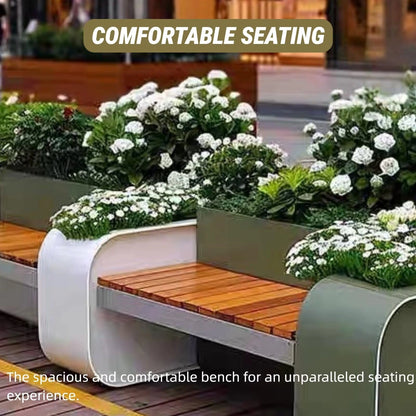 Aihm-Lon Landscape Bench with Green Multiple Flower Box for Cafe Courtyard 55.12"