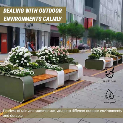 Aihm-Lon Landscape Bench with Green Multiple Flower Box for Cafe Courtyard 55.12"
