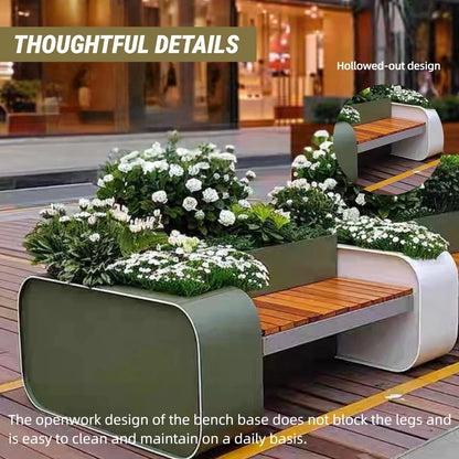 Aihm-Lon Landscape Bench with Green Multiple Flower Box for Cafe Courtyard 55.12"