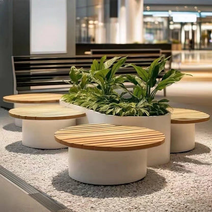 Aihm-Lon Landscape Bench with White Integrated Planter Box and Round Seats for Lobby 63"-71"
