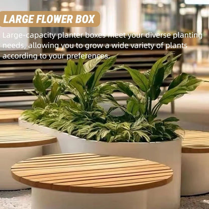 Aihm-Lon Landscape Bench with White Integrated Planter Box and Round Seats for Lobby 63"-71"