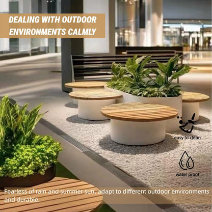 Aihm-Lon Landscape Bench with White Integrated Planter Box and Round Seats for Lobby 63"-71"