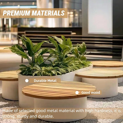 Aihm-Lon Landscape Bench with White Integrated Planter Box and Round Seats for Lobby 63"-71"