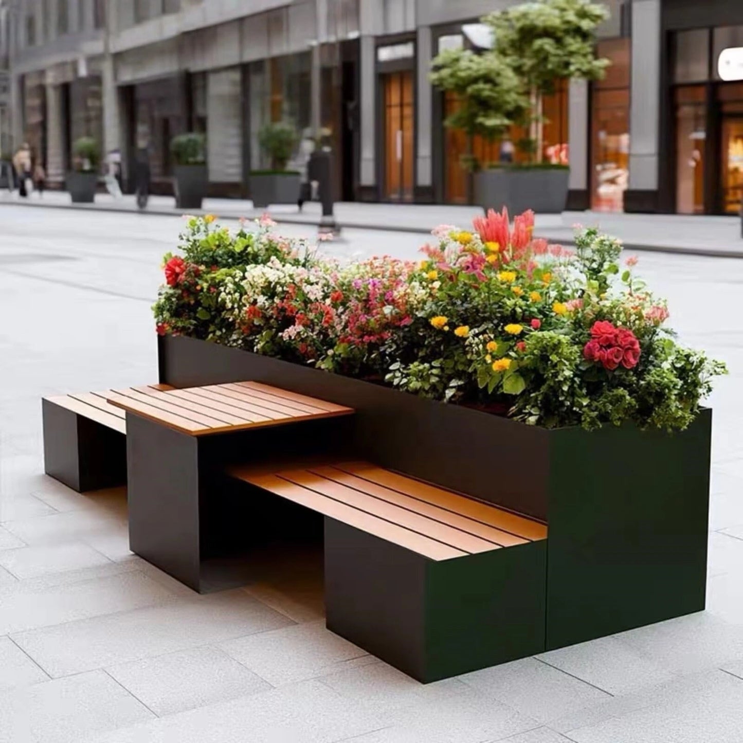 Aihm-Lon Landscape Bench with Black Large Planter Box Includes Modern Stripe Design 78.74"