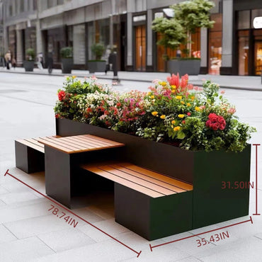 Aihm-Lon Landscape Bench with Black Large Planter Box Includes Modern Stripe Design 78.74"