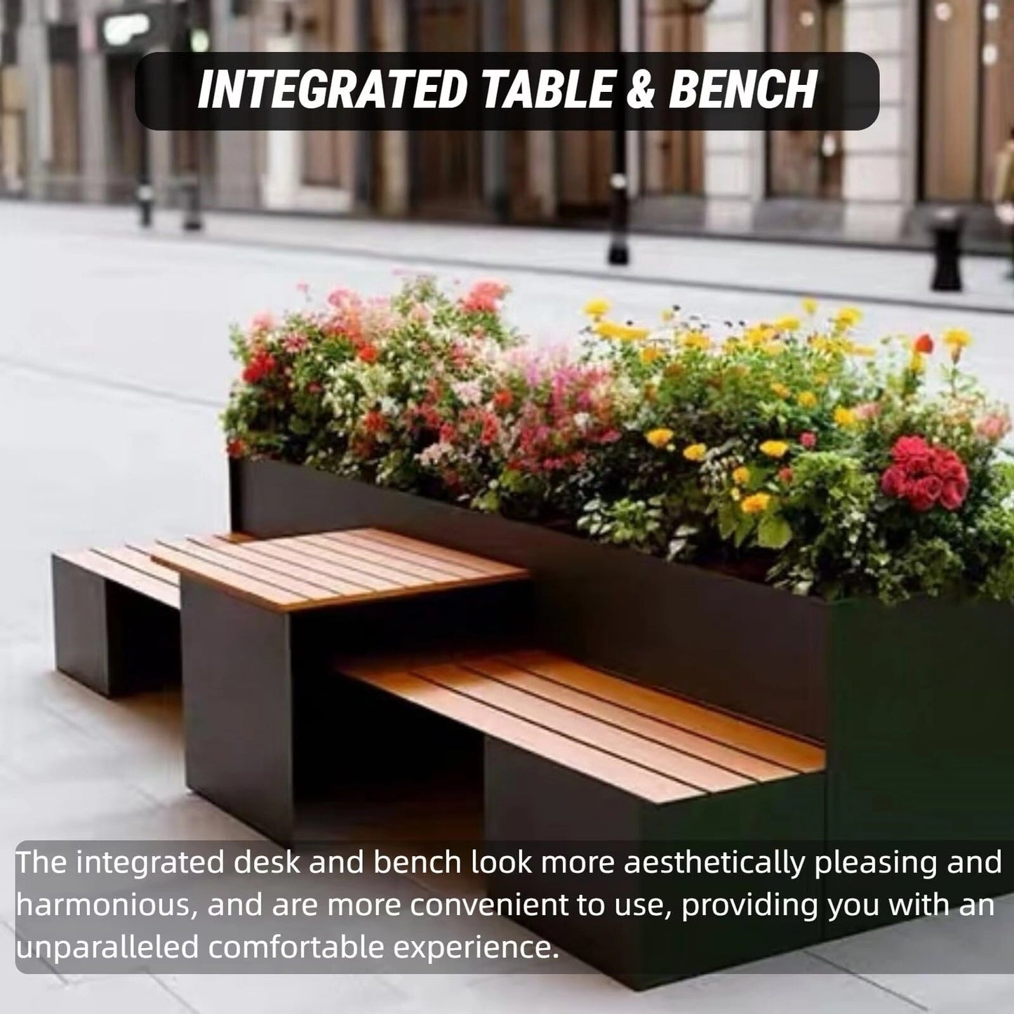 Aihm-Lon Landscape Bench with Black Large Planter Box Includes Modern Stripe Design 78.74"