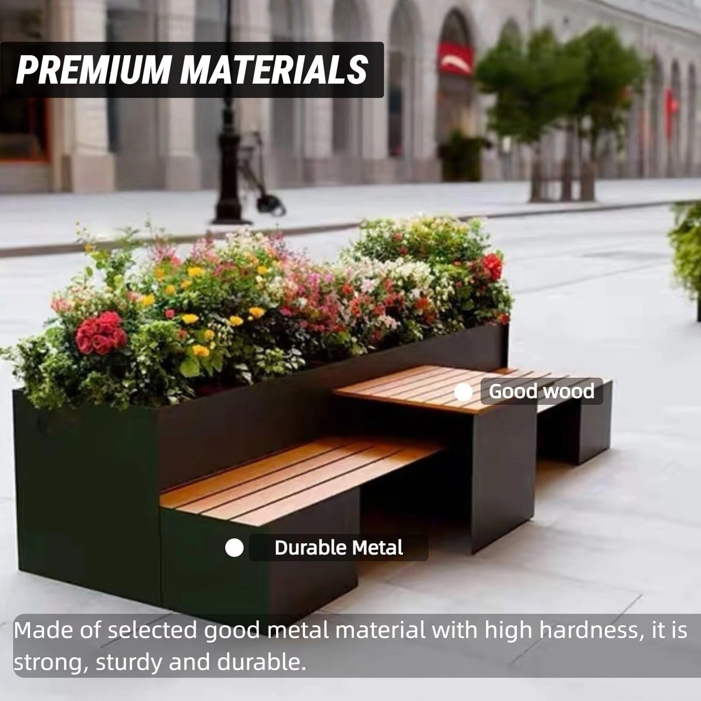 Aihm-Lon Landscape Bench with Black Large Planter Box Includes Modern Stripe Design 78.74"