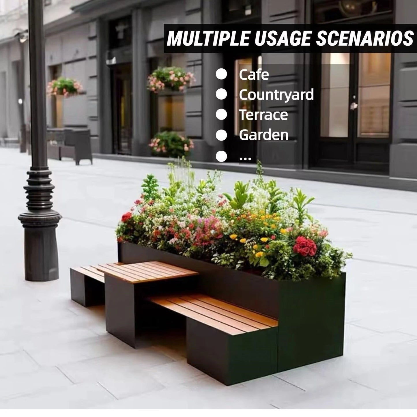 Aihm-Lon Landscape Bench with Black Large Planter Box Includes Modern Stripe Design 78.74"