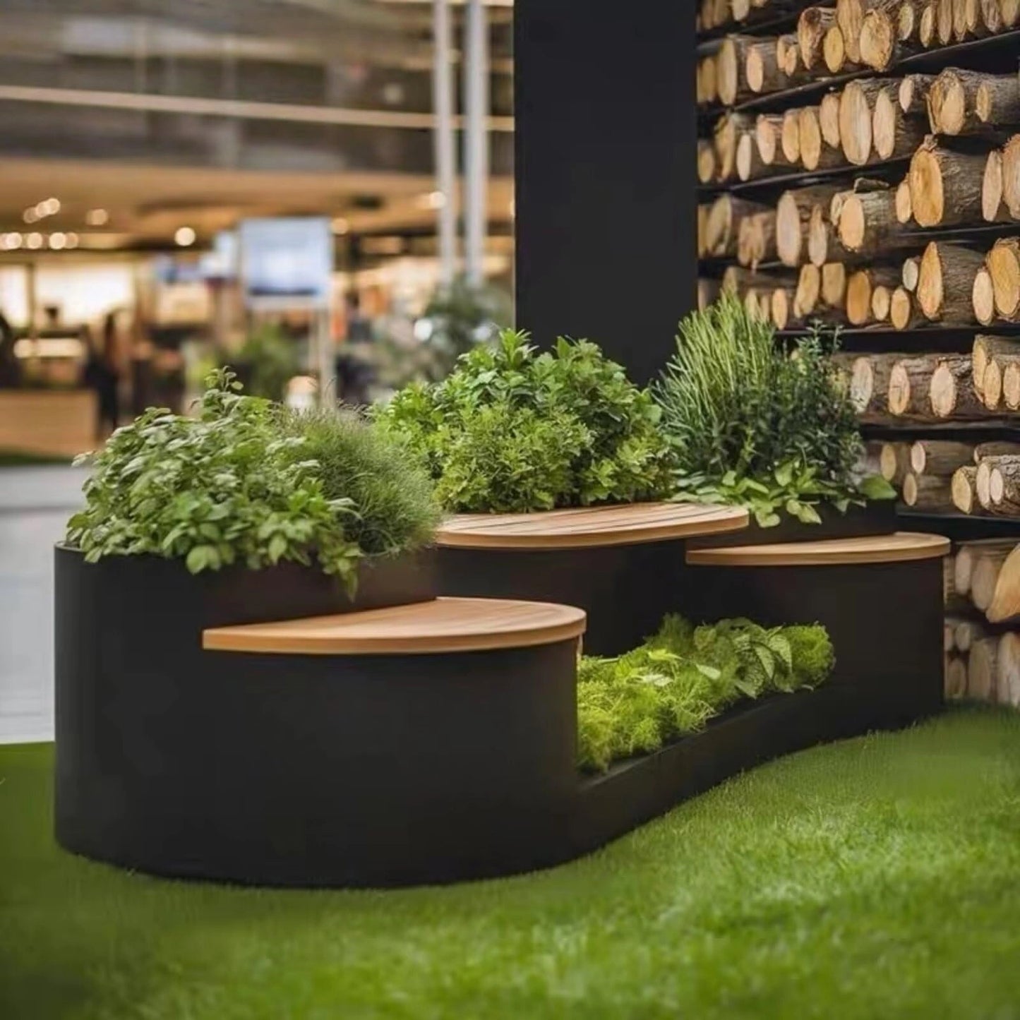 Aihm-Lon Landscape Bench with Black Integrated Planter Box Multiple Seats for Cafe Lobby Courtyard 62.99"-78.74"