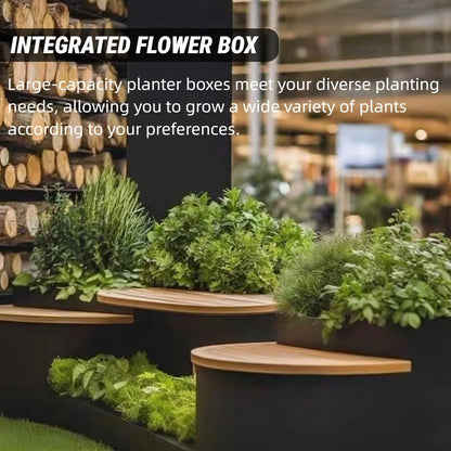 Aihm-Lon Landscape Bench with Black Integrated Planter Box Multiple Seats for Cafe Lobby Courtyard 62.99"-78.74"