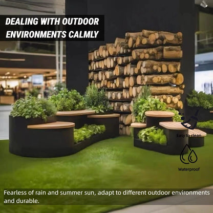 Aihm-Lon Landscape Bench with Black Integrated Planter Box Multiple Seats for Cafe Lobby Courtyard 62.99"-78.74"