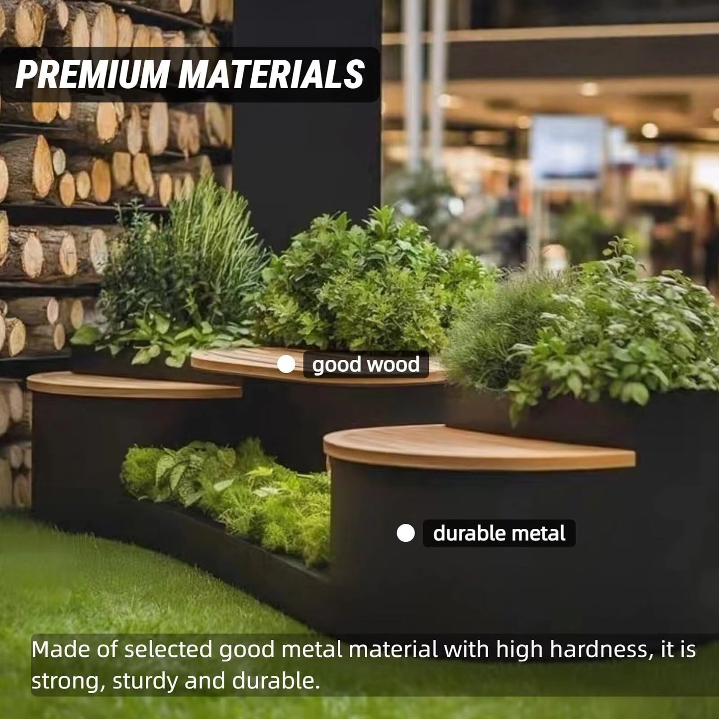 Aihm-Lon Landscape Bench with Black Integrated Planter Box Multiple Seats for Cafe Lobby Courtyard 62.99"-78.74"