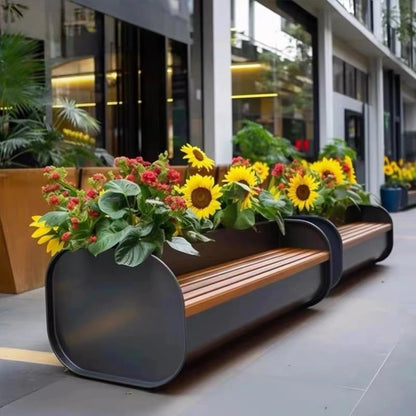 Aihm-Lon Landscape Bench with Black Flower Box Includes Rustic Simple Style 62.99"-78.74"