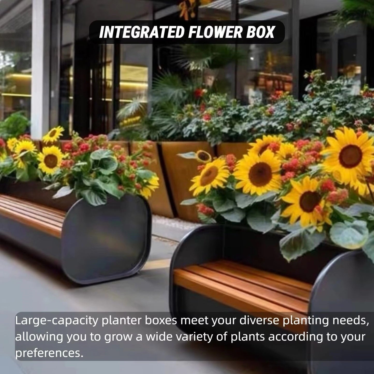 Aihm-Lon Landscape Bench with Black Flower Box Includes Rustic Simple Style 62.99"-78.74"