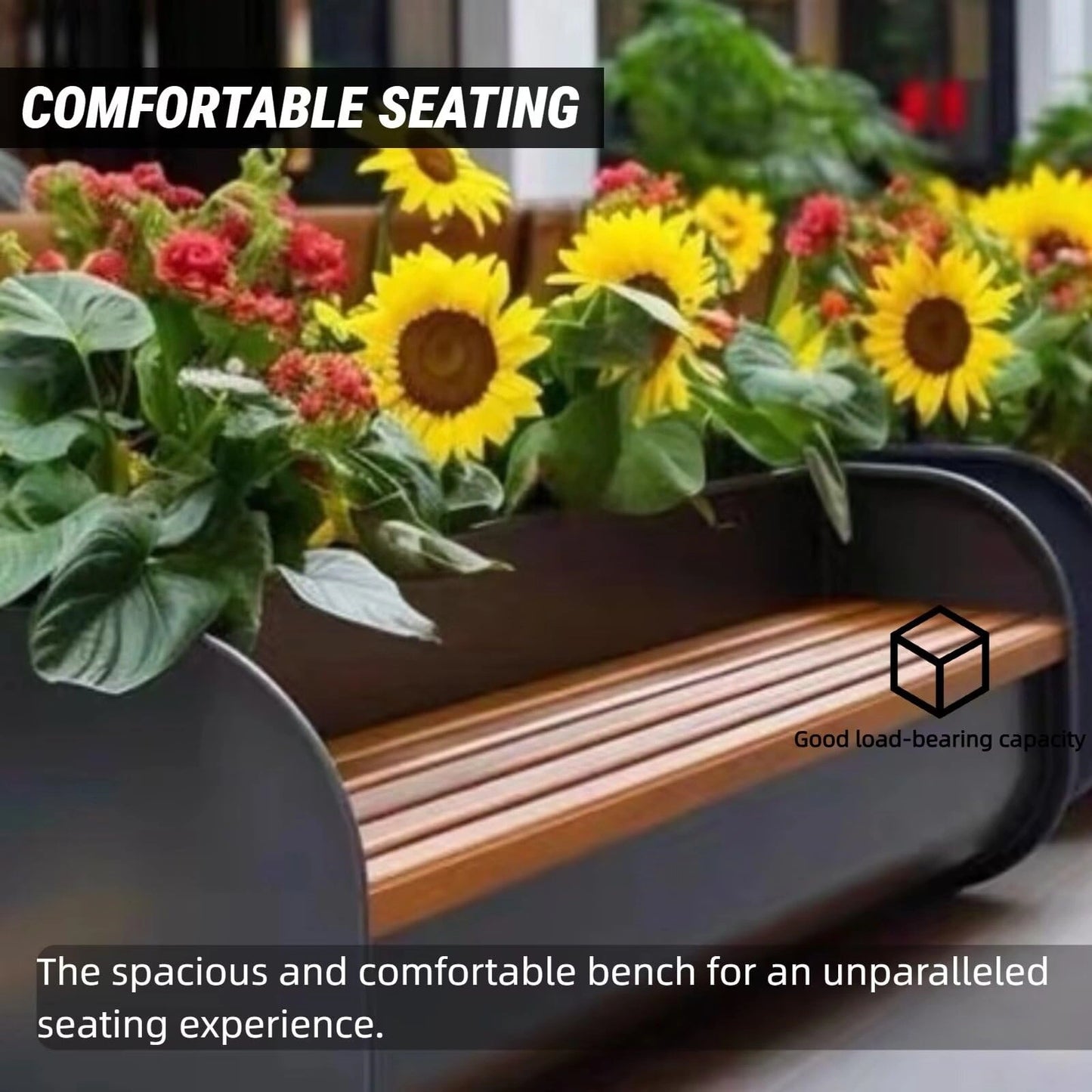 Aihm-Lon Landscape Bench with Black Flower Box Includes Rustic Simple Style 62.99"-78.74"