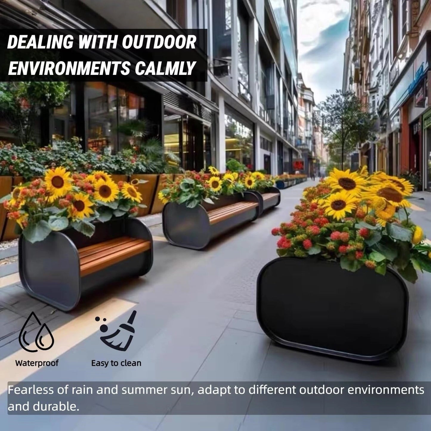 Aihm-Lon Landscape Bench with Black Flower Box Includes Rustic Simple Style 62.99"-78.74"