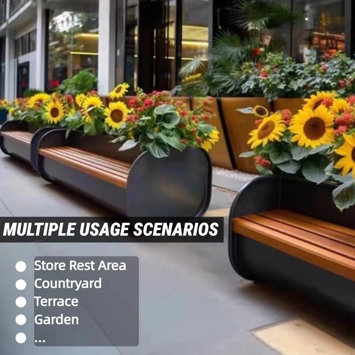 Aihm-Lon Landscape Bench with Black Flower Box Includes Rustic Simple Style 62.99"-78.74"