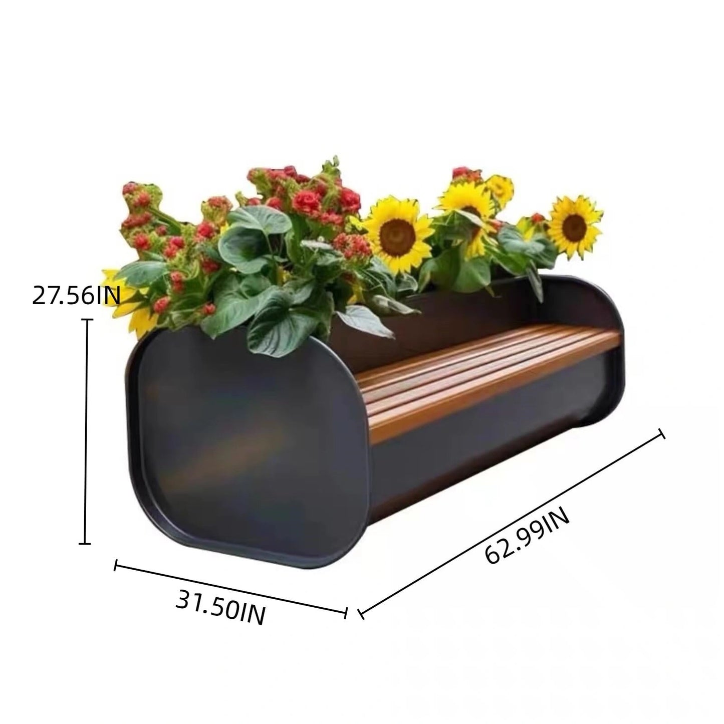 Aihm-Lon Landscape Bench with Black Flower Box Includes Rustic Simple Style 62.99"-78.74"