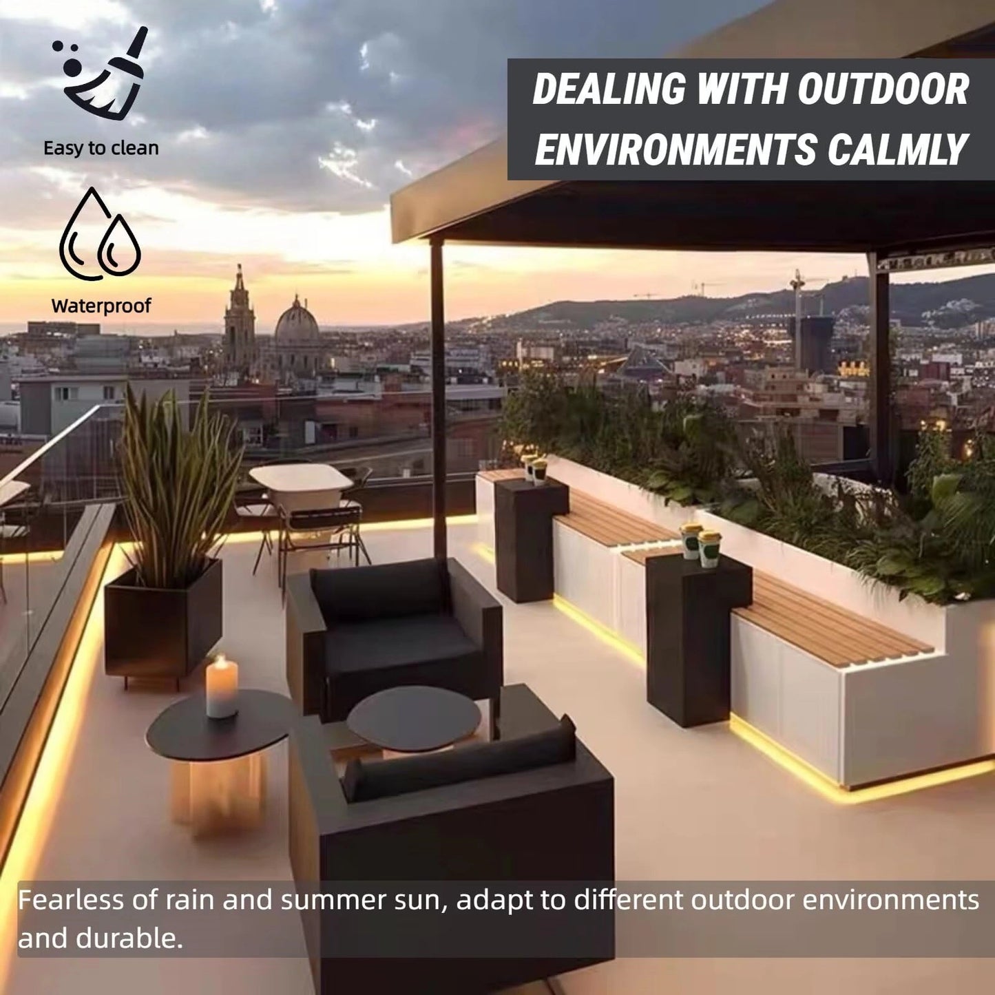 Aihm-Lon Landscape Bench  with Spacious Seat Black Table and Light 55.12" - 70.87"