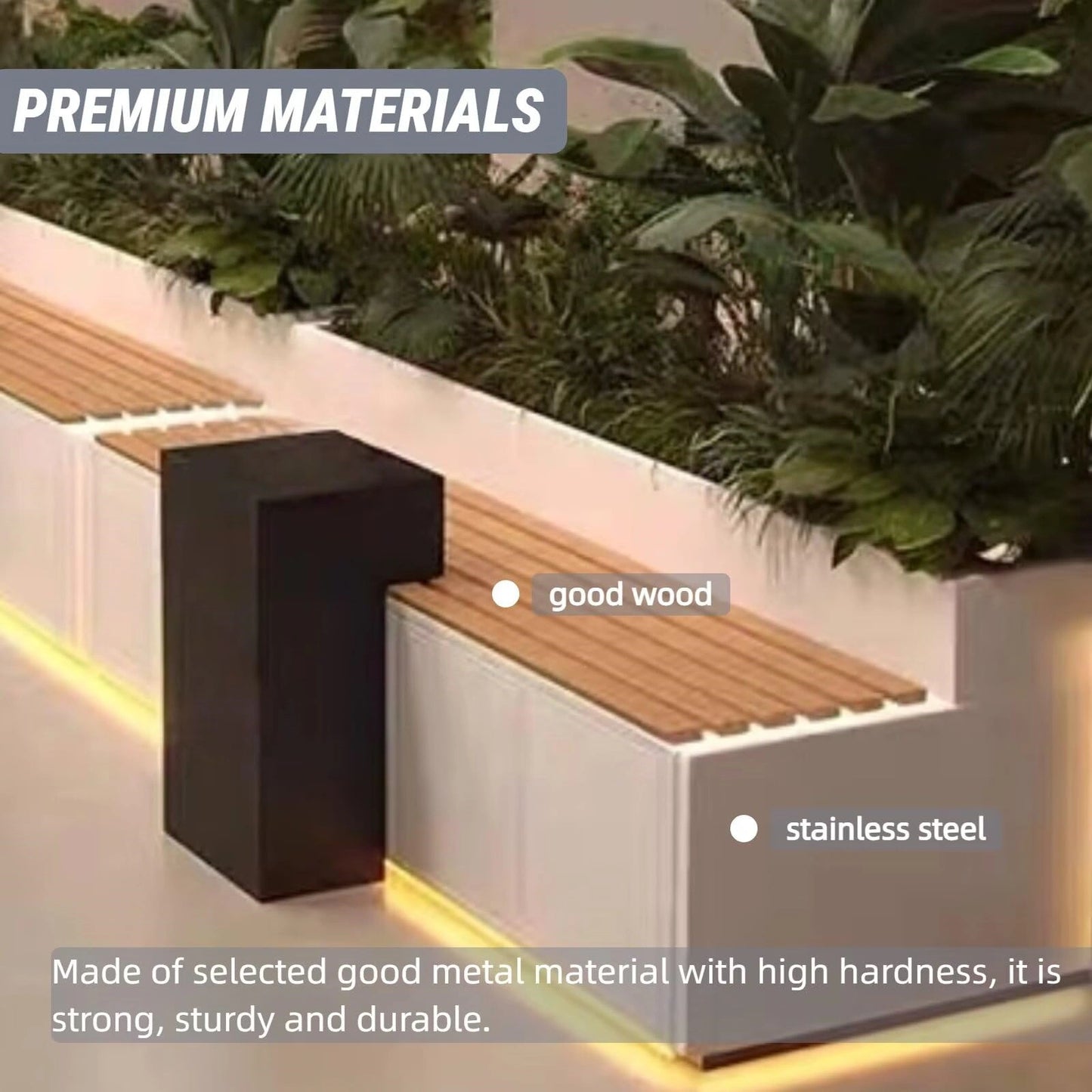 Aihm-Lon Landscape Bench  with Spacious Seat Black Table and Light 55.12" - 70.87"