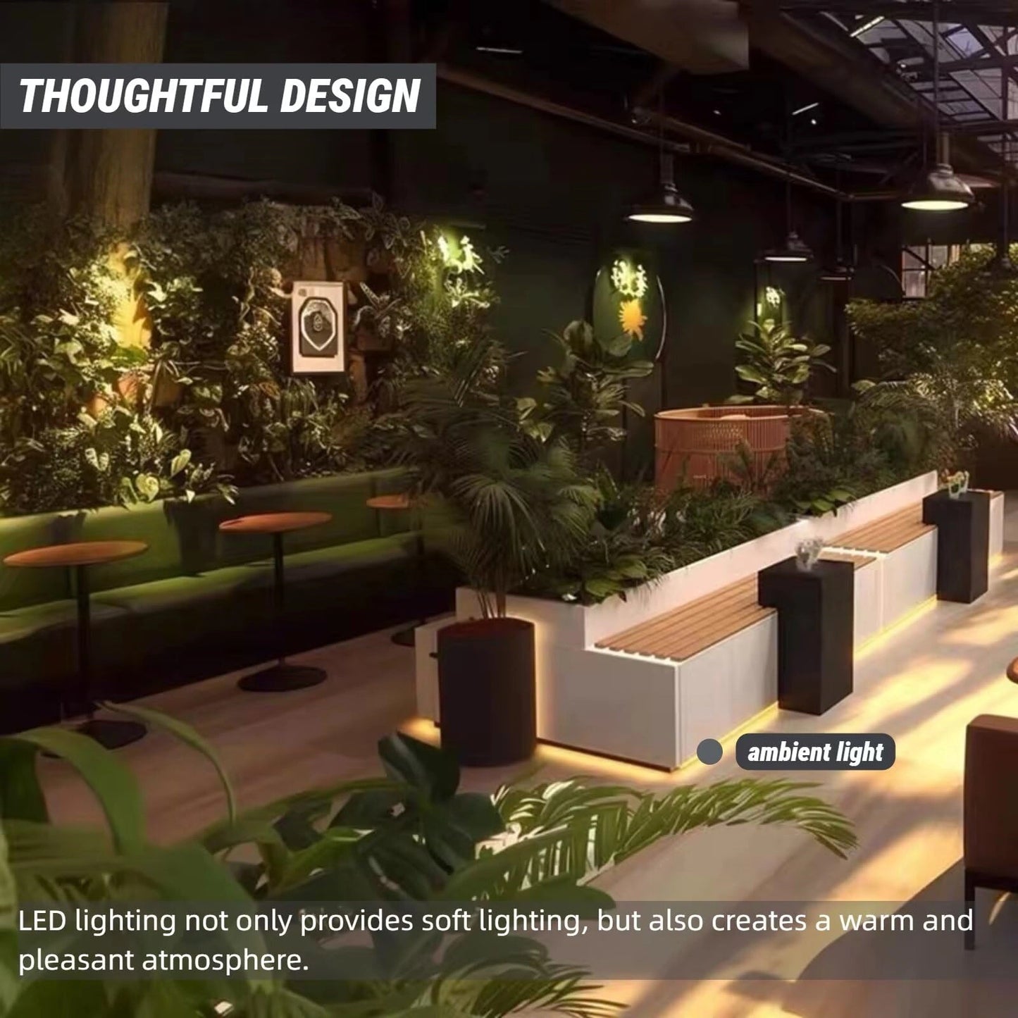 Aihm-Lon Landscape Bench  with Spacious Seat Black Table and Light 55.12" - 70.87"