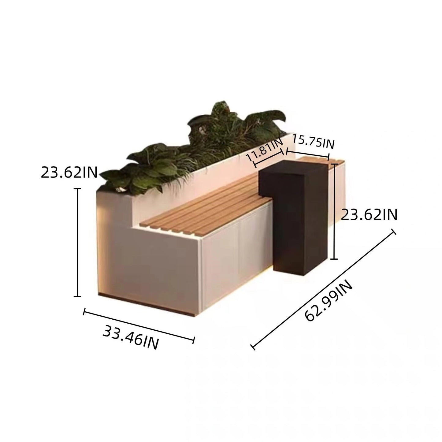 Aihm-Lon Landscape Bench  with Spacious Seat Black Table and Light 55.12" - 70.87"