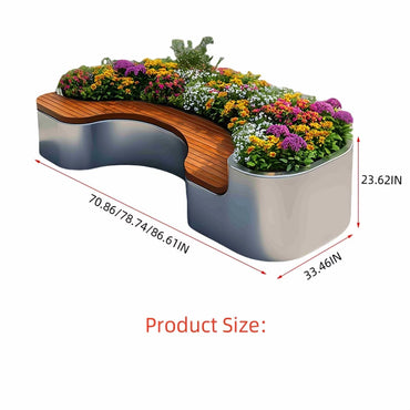 Aihm-Lon Landscape Bench  with Unique Curved Flower Box Design for Park Courtyard Pedestrian Mall 70.86" - 86.61"