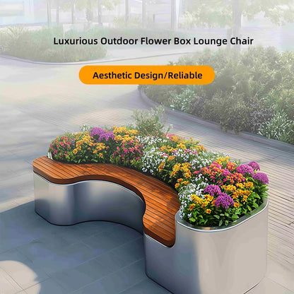 Aihm-Lon Landscape Bench  with Unique Curved Flower Box Design for Park Courtyard Pedestrian Mall 70.86" - 86.61"