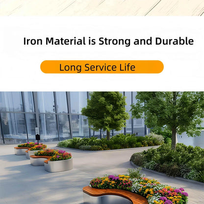 Aihm-Lon Landscape Bench  with Unique Curved Flower Box Design for Park Courtyard Pedestrian Mall 70.86" - 86.61"