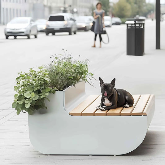 Aihm-Lon Landscape Bench  with  White Simple Color & Iron Material  for Commercial Street Office 62.99" - 78.74"