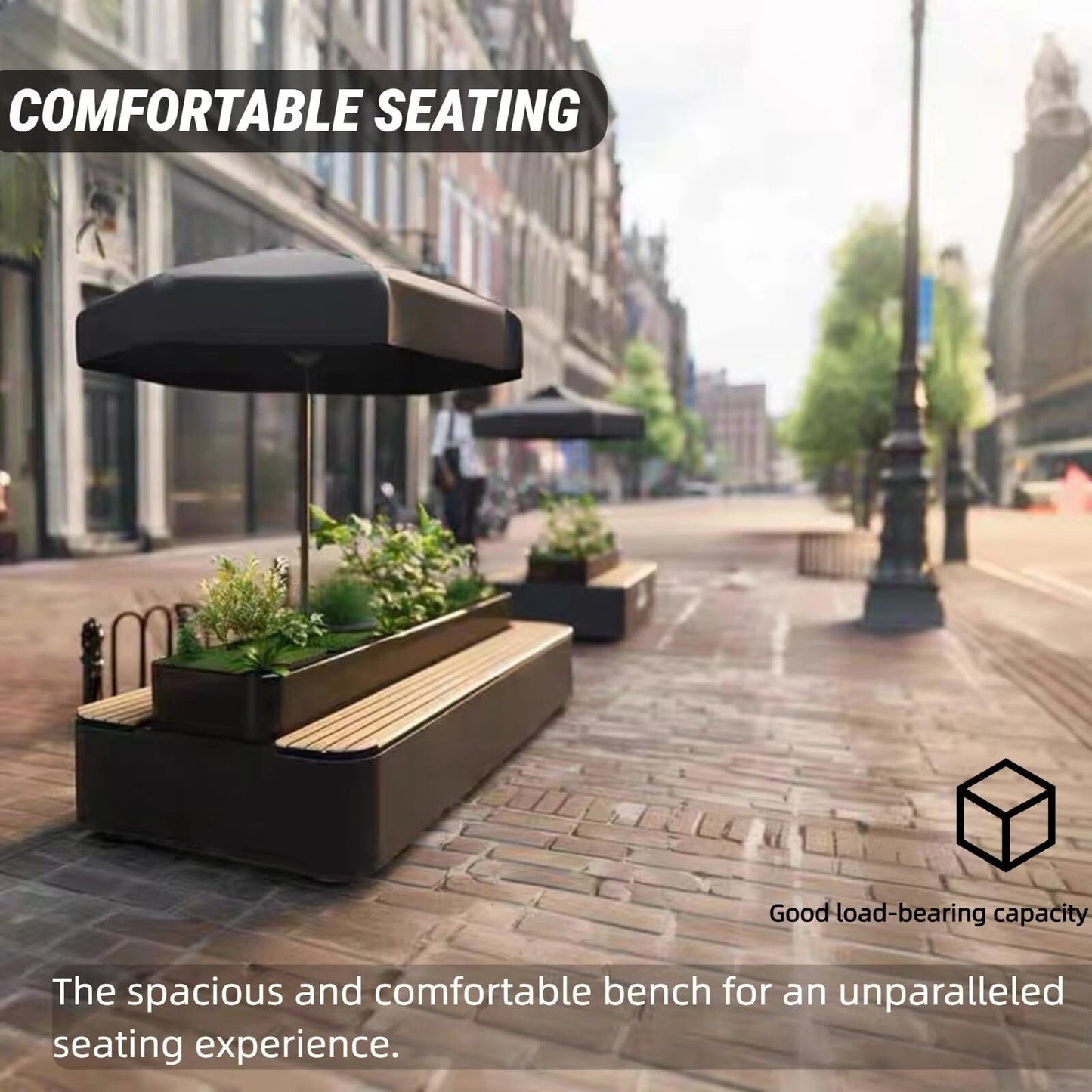 Aihm-Lon Landscape Bench  with Back-to-Back Simple Design Double Row Seats 47.24" - 70.87"