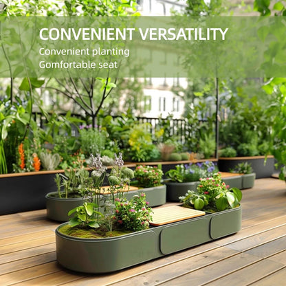 Aihm-Lon Landscape Bench with Green Planter Box and Comfortable Wooden Sitting 55.12"