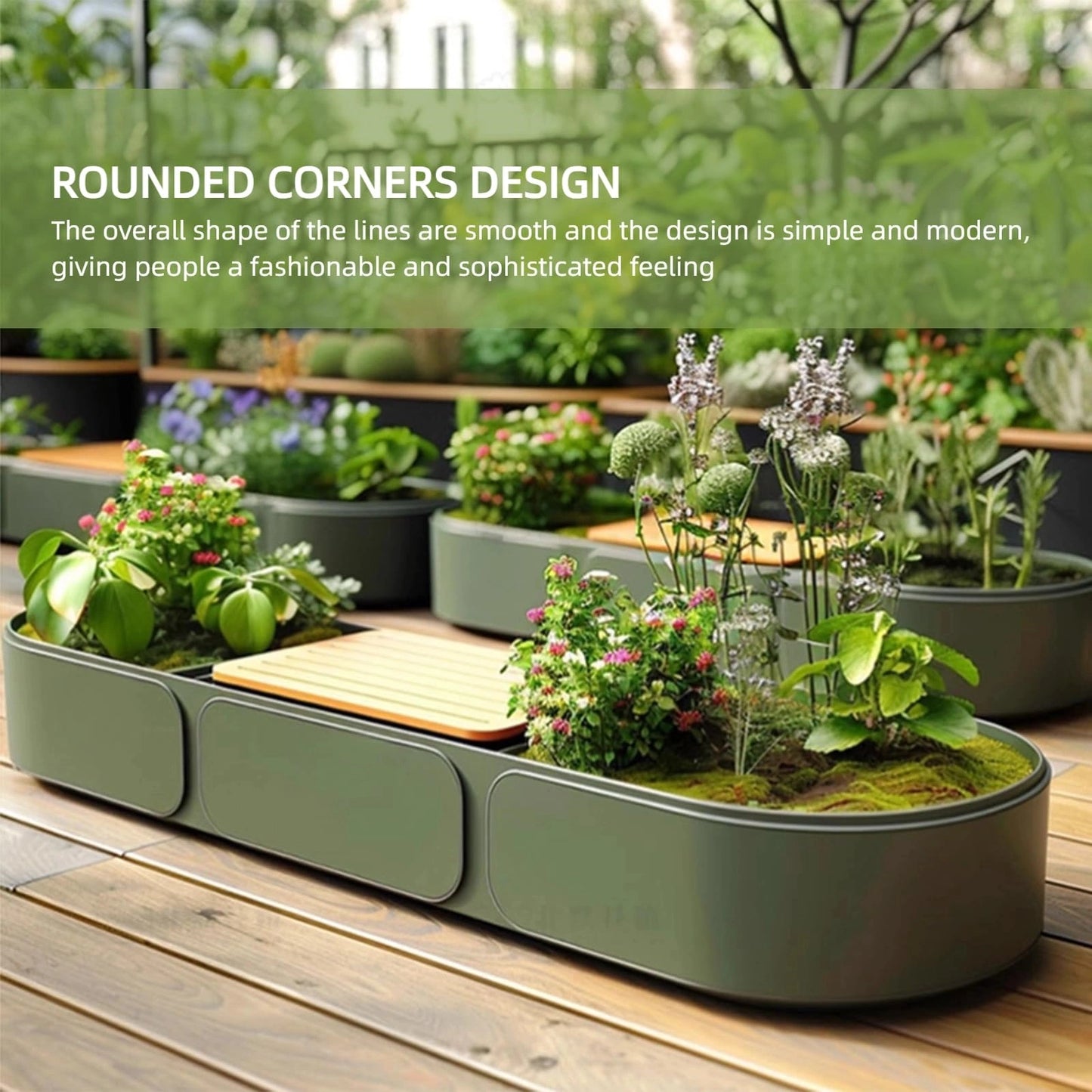 Aihm-Lon Landscape Bench with Green Planter Box and Comfortable Wooden Sitting 55.12"