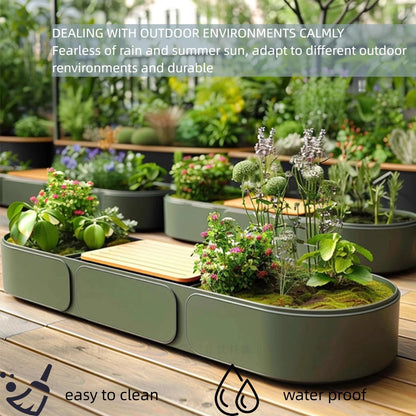 Aihm-Lon Landscape Bench with Green Planter Box and Comfortable Wooden Sitting 55.12"