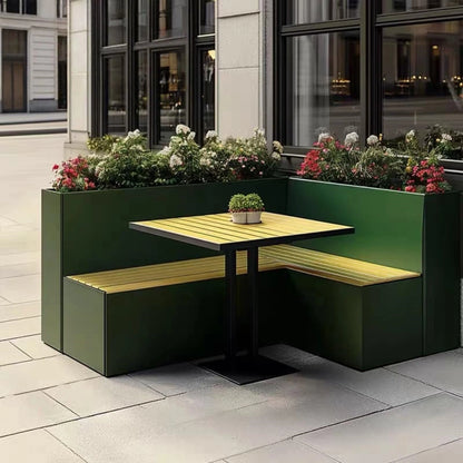 Aihm-Lon Landscape Bench  with Green L-shaped Flower Box and Table 70.87"