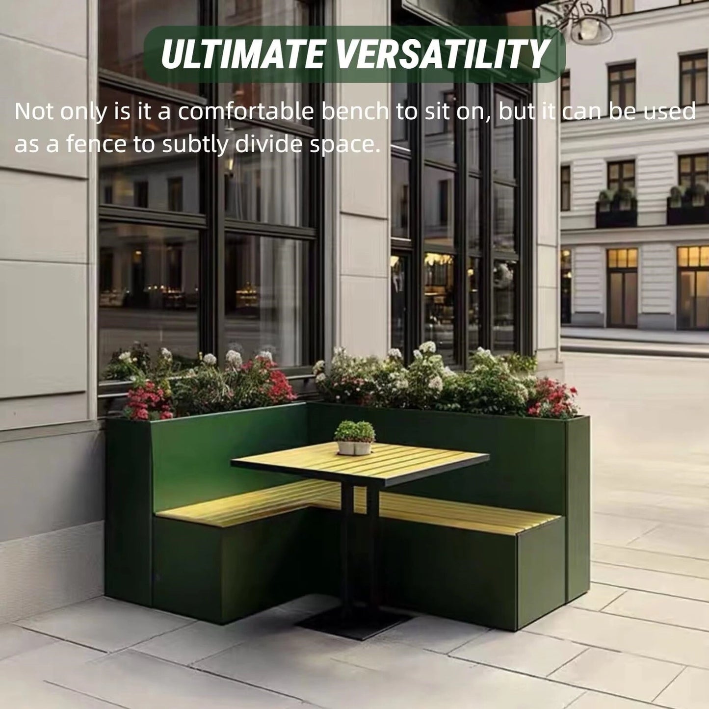 Aihm-Lon Landscape Bench  with Green L-shaped Flower Box and Table 70.87"