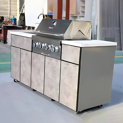 Aihm-Lon Grey Outdoor Storage Cabinets with BBQ and Slate Countertop 71''