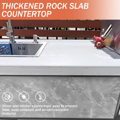 Aihm-Lon Grey Outdoor Storage Cabinets with BBQ and Slate Countertop 71''