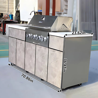 Aihm-Lon Grey Outdoor Storage Cabinets with BBQ and Slate Countertop 71''